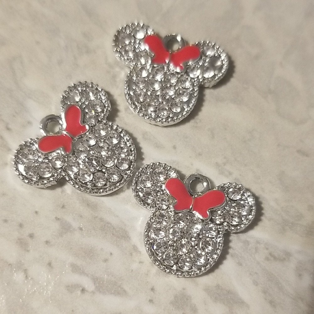 Disney Inspired Silver and Red Mouse Head Charms